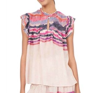 ✨ Chufy Northern Lights Smocked Flutter Sleeve Boho Top NWT Size S